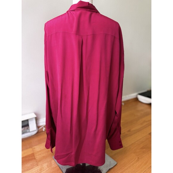 Barrie Pace Vintage 80s Silk Blouse Button Down Formal Shirt Magenta Size 18 1X - Picture 3 of 16